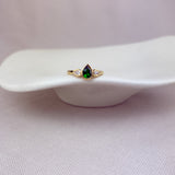 18ct Gold Tsavorite Garnet Diamond Pear Shape Trilogy Ring