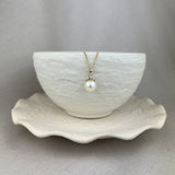 9ct Yellow Gold Pearl & Diamond Leaf Motif Pendant 8.5mm