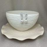 18ct White Gold Diamond Pearl Elegant Foliage Drop Earrings