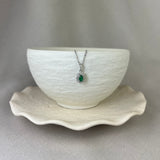 9ct White Gold Emerald Diamond Oval Vintage Halo Pendant