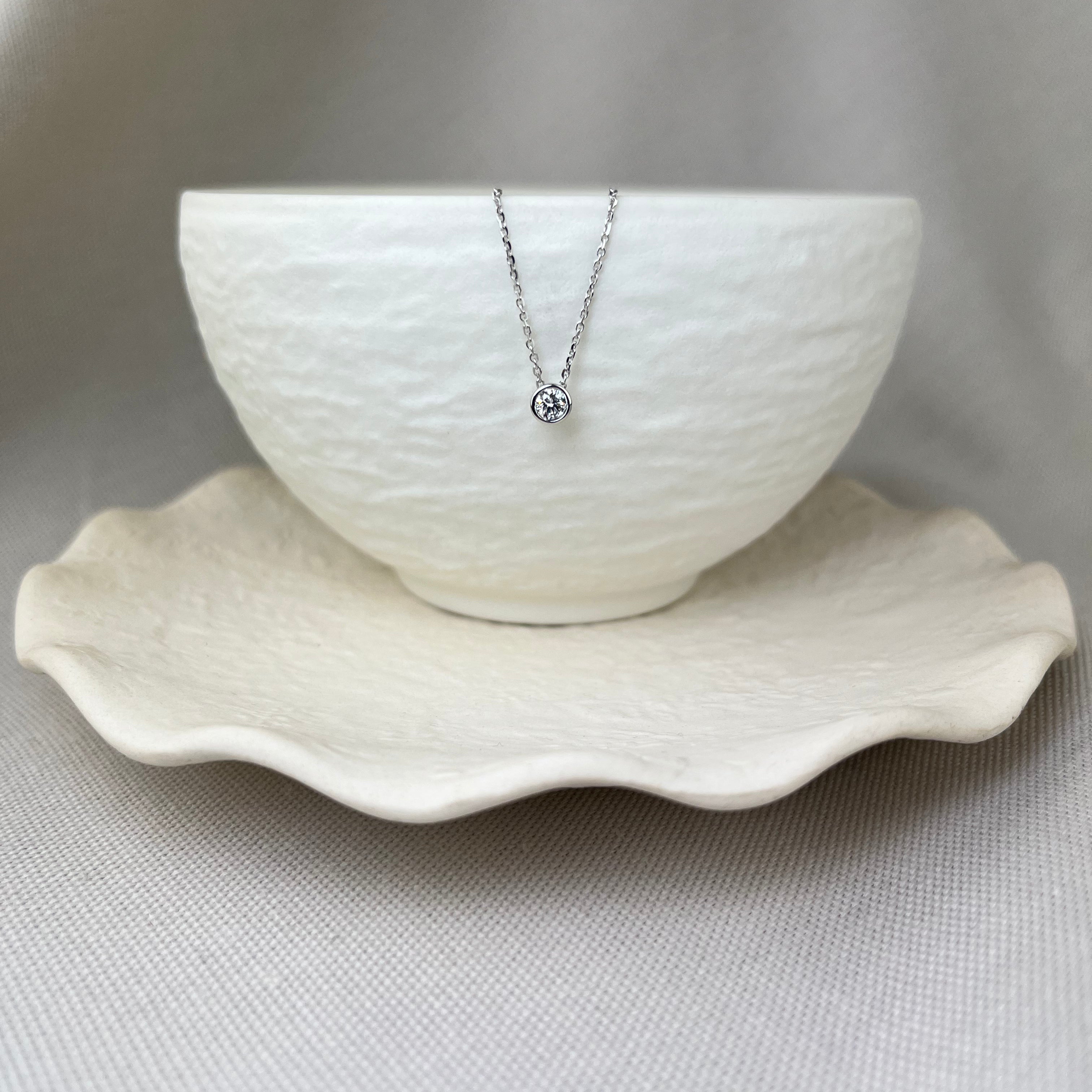 9ct White Gold Diamond Solitaire Brilliant Cut Rubover Necklace