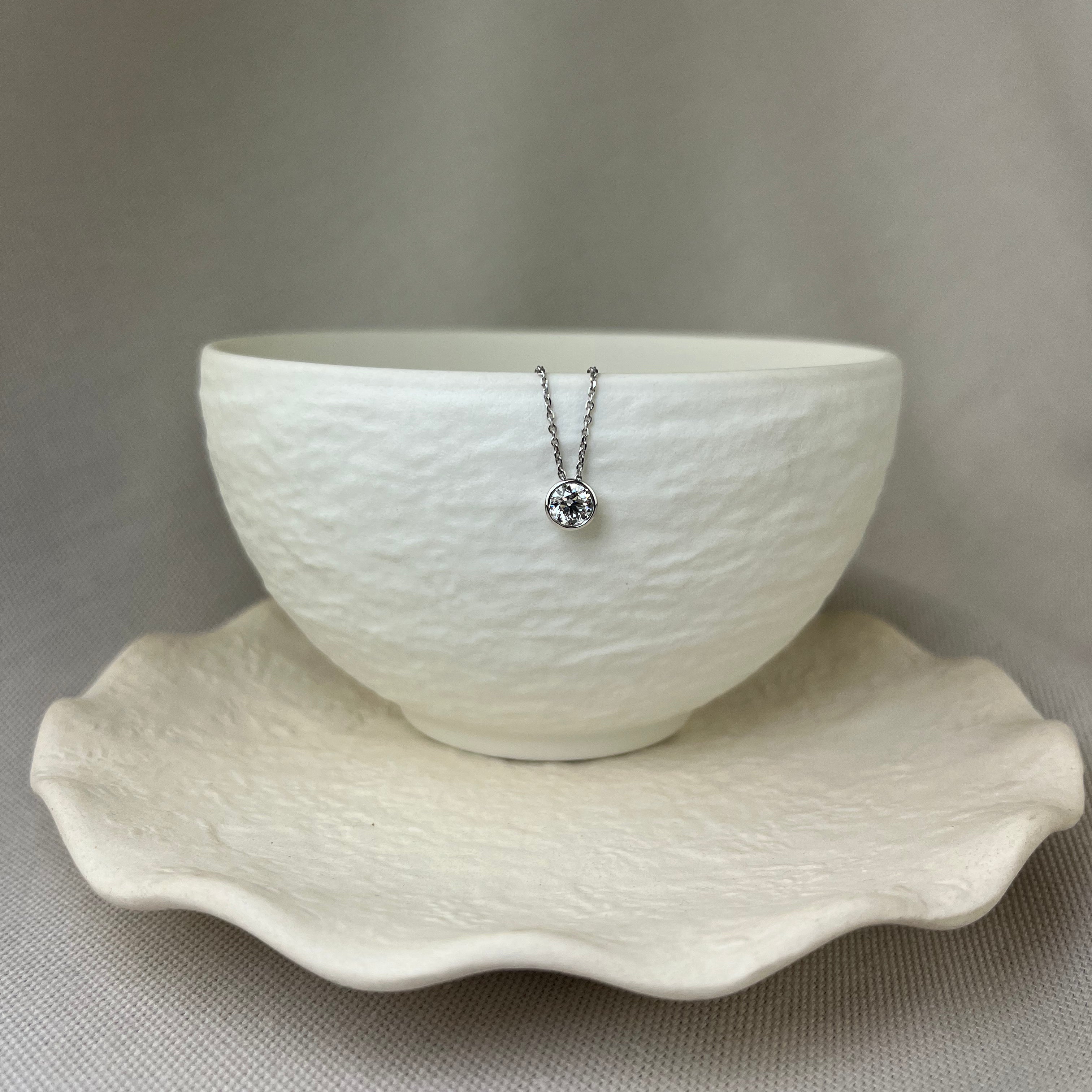 9ct White Gold Diamond Solitaire Brilliant Cut Rubover Necklace