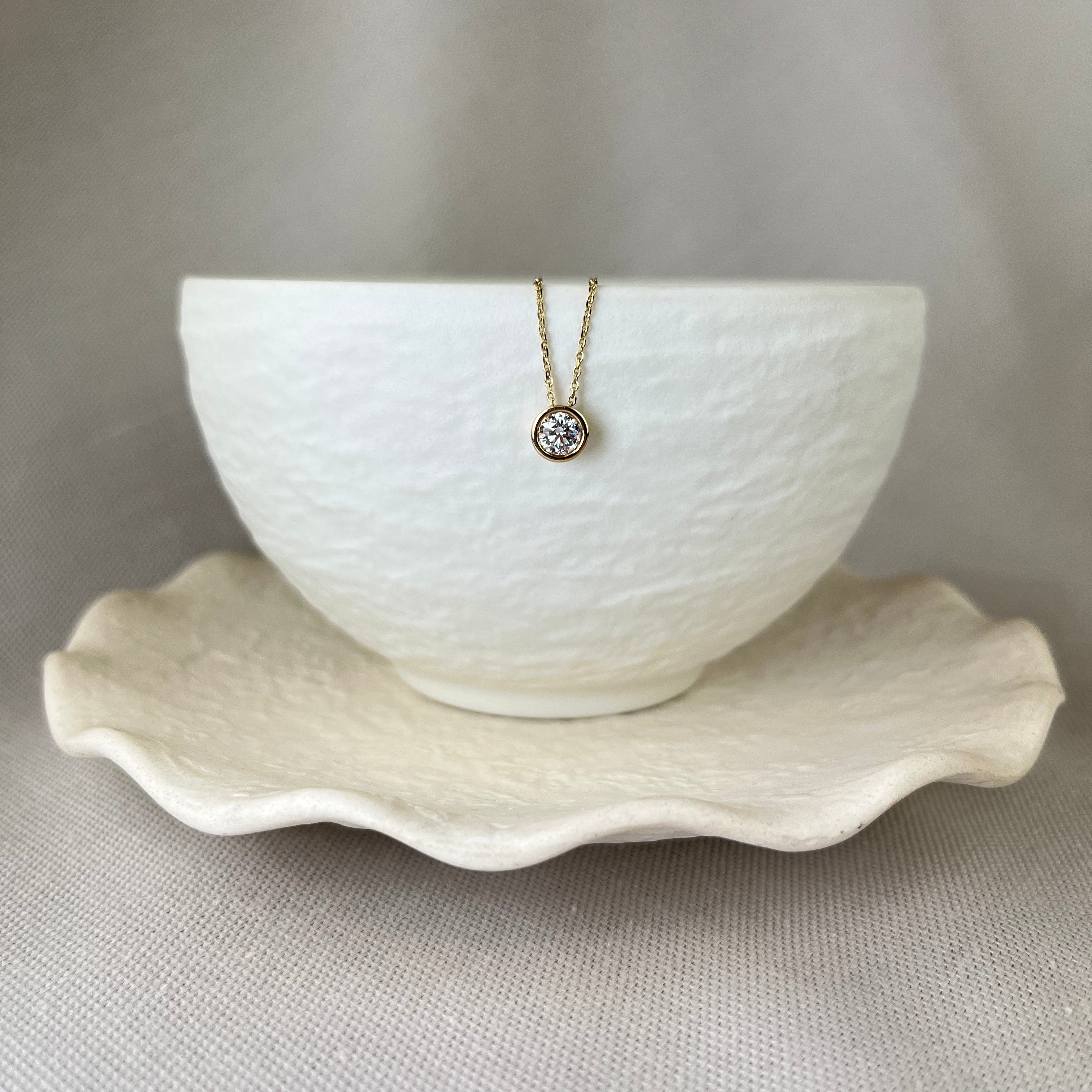 9ct Yellow Gold Diamond Solitaire Brilliant Cut Rubover Necklace