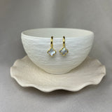 Vintage Design Sterling Silver Gold Plated Mother of Pearl Flower Hoop Earrings