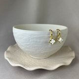 Vintage Design Sterling Silver Gold Plated Mother of Pearl Flower Hoop Earrings
