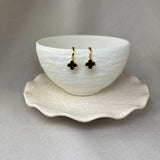 Vintage Design Sterling Silver Gold Plated Black Agate Flower Hoop Earrings