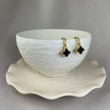Vintage Design Sterling Silver Gold Plated Black Agate Flower Hoop Earrings