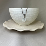 Vintage Design Sterling Silver Carved Mother of Pearl Flower Pendant