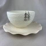 9ct White Gold Striated Circles Drop Earrings