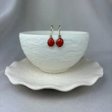 9ct Yellow Gold Red Coral Drop Earrings