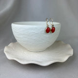 9ct Yellow Gold Red Coral Drop Earrings