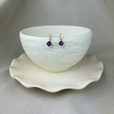 9ct Yellow Gold Amethyst Diamond Twist Top Drop Stud Earrings