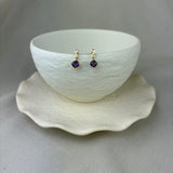 9ct Yellow Gold Amethyst Diamond Twist Top Drop Stud Earrings