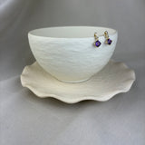 9ct Yellow Gold Amethyst Diamond Twist Top Drop Stud Earrings