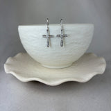 9ct White Gold CZ Cross Drop Earrings