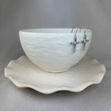 9ct White Gold CZ Cross Drop Earrings