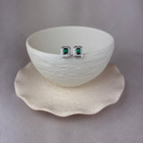 Vintage Design Sterling Silver Green Emerald Cut CZ Halo Stud Earrings