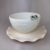 Vintage Design Sterling Silver Green Emerald Cut CZ Halo Stud Earrings