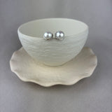 Vintage Design Sterling Silver Freshwater Pearl Bouton Stud Earrings