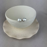Vintage Design Sterling Silver Freshwater Pearl Bouton Stud Earrings