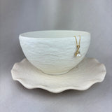 9ct Yellow Gold Pearl Diamond Wishbone Pendant 6mm