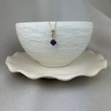 9ct Yellow Gold Amethyst Diamond Twist Top Pendant
