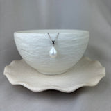 9ct White Gold River Pearl Drop Shape Pendant 9-10mm