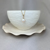 9ct Yellow Gold River Pearl Diamond Bezel Pendant 7.5-8mm
