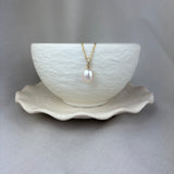 9ct Yellow Gold River Pearl Diamond Drop Pendant 9mm