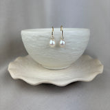 9ct Yellow Gold River Pearl Diamond Bezel Drop Earrings 7.5-8mm