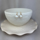 9ct Yellow Gold River Pearl Diamond Drop Earrings 7.5-8mm