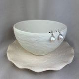 9ct White Gold River Pearl Diamond Drop Earrings 7.5-8mm