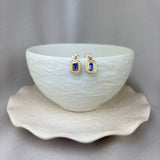 18ct Yellow Gold Sapphire Diamond Cushion Halo Drop Earrings