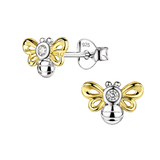Little Star Studio - Honey Gold Plated CZ Bee Girls Stud Earrings