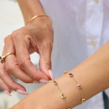 9ct Yellow Gold Multi Gemstone Rectangular Octagonal Rubover Bracelet