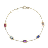 9ct Yellow Gold Multi Gemstone Rectangular Octagonal Rubover Bracelet