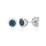 9ct White Gold London Blue Topaz Round Rubover Stud Earrings