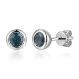 9ct White Gold London Blue Topaz Round Rubover Stud Earrings