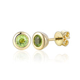 9ct Yellow Gold Peridot Round Rubover Stud Earrings