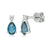 9ct White Gold London Blue Topaz Diamond Pear Shape Stud Earrings