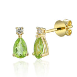 9ct Yellow Gold Peridot Diamond Pear Shape Stud Earrings