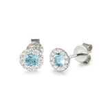 9ct White Gold Swiss Blue Topaz Diamond Stud Earrings 0.17ct