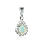 9ct White Gold Opal Diamond Pear Shape Halo Pendant