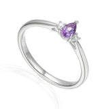 9ct White Gold Amethyst Diamond Petite Trilogy Ring