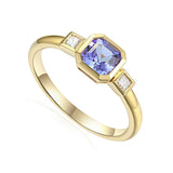 9ct Yellow Gold Tanzanite Diamond Octagonal Trilogy Ring