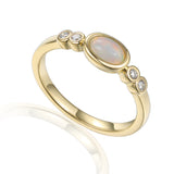 9ct Yellow Gold Opal Diamond Across The Finger Ring