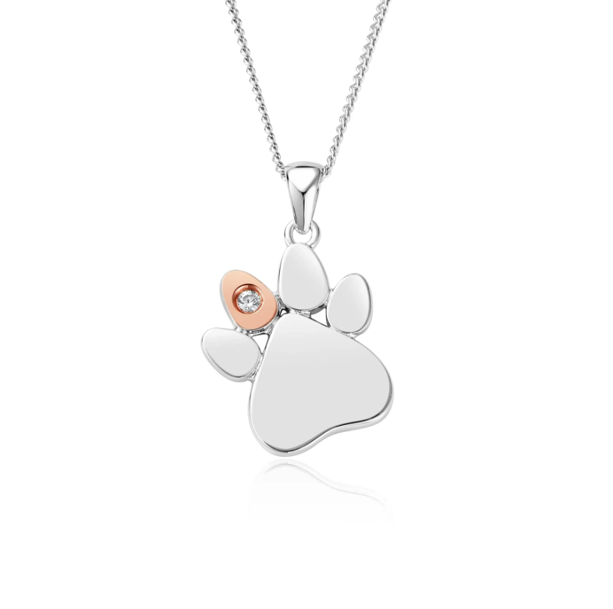 Clogau Gold Sterling Silver Paw Prints Birthstone Pendant