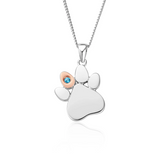 Clogau Gold Sterling Silver Paw Prints Birthstone Pendant