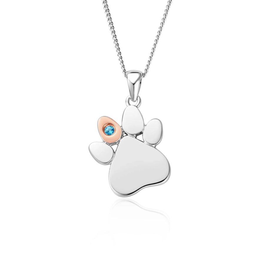 Clogau Gold Sterling Silver Paw Prints Birthstone Pendant