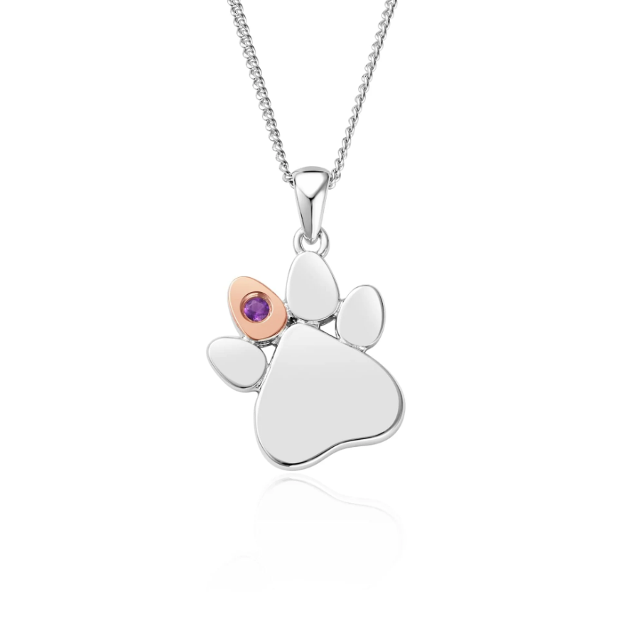 Clogau Gold Sterling Silver Paw Prints Birthstone Pendant